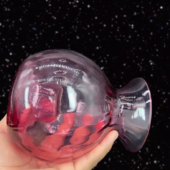 Vintage PILGRIM CRANBERRY Glass Vase Swirl Optic Hand Made USA Glass Hollow 5.5” - Picture 8 of 14